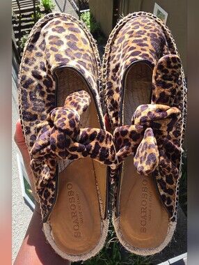 SCAROSSO Italy Leopard Calf Hair Federica Espadrille Mule Slide Flat 41 US 10-10